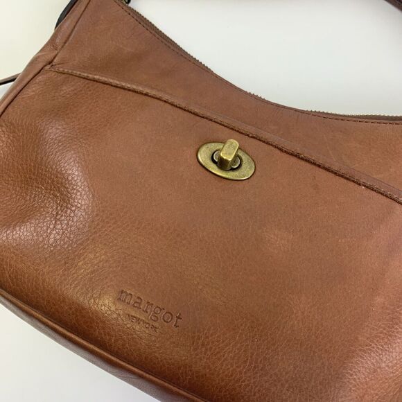 Margot Brown Leather Crossbody Top Handle Shoulder Purse Bag Turn Lock Pocket - Picture 2 of 14